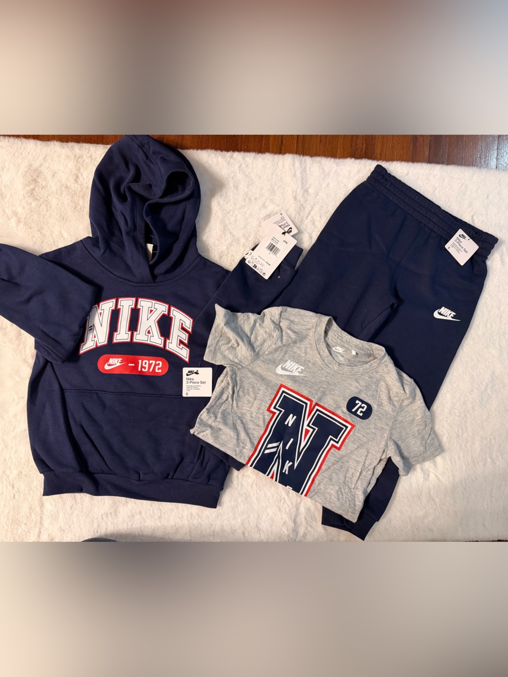 Nike Navy Hoodie, Navy Joggers & Grey Graphic Tee Kids Set